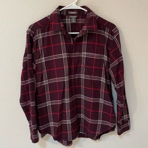 Eddie Bauer Boyfriend Fit Red Plaid Flannel 1/4 Zip Top